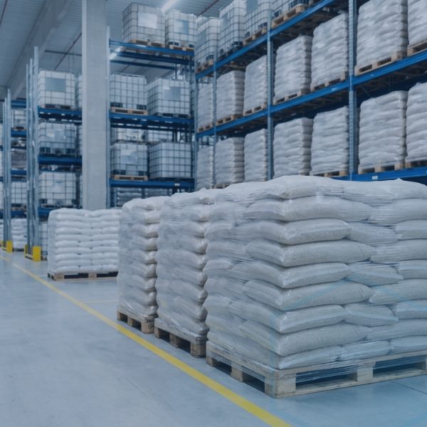Bulk fertilizer bags at port representing diammonium phosphate China export curbs impact