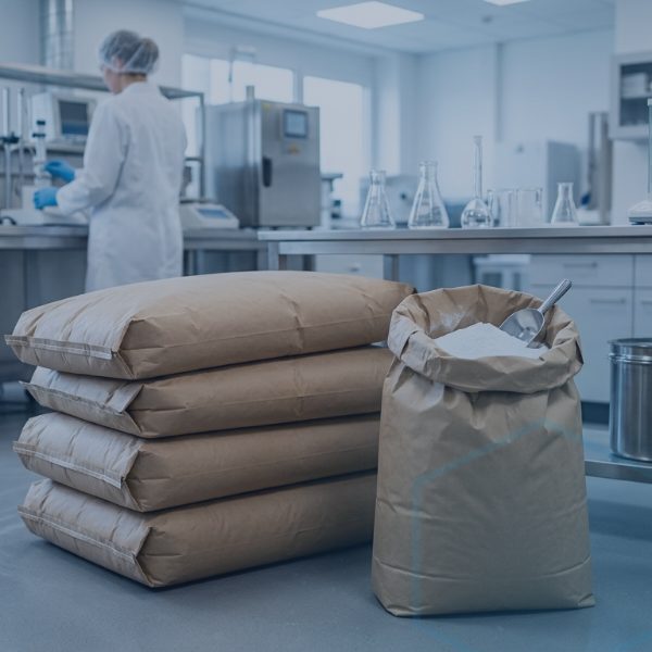 White crystalline glucono delta lactone powder illustrating glucono delta lactone applications in food processing